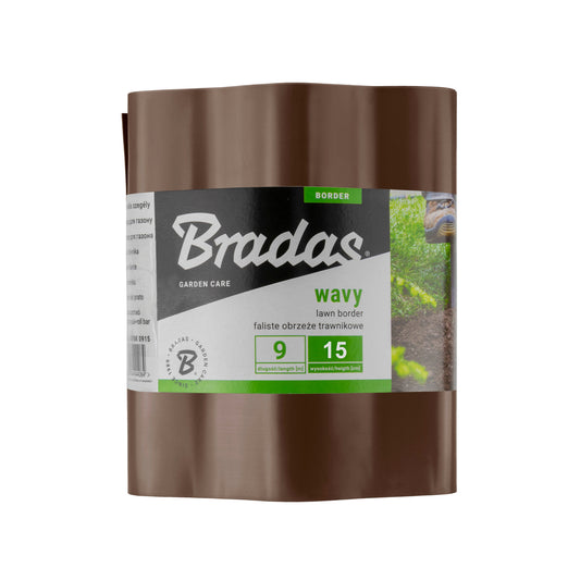 Wavy Plastic Garden Lawn Edging, H=15CM, L=9M, Brown