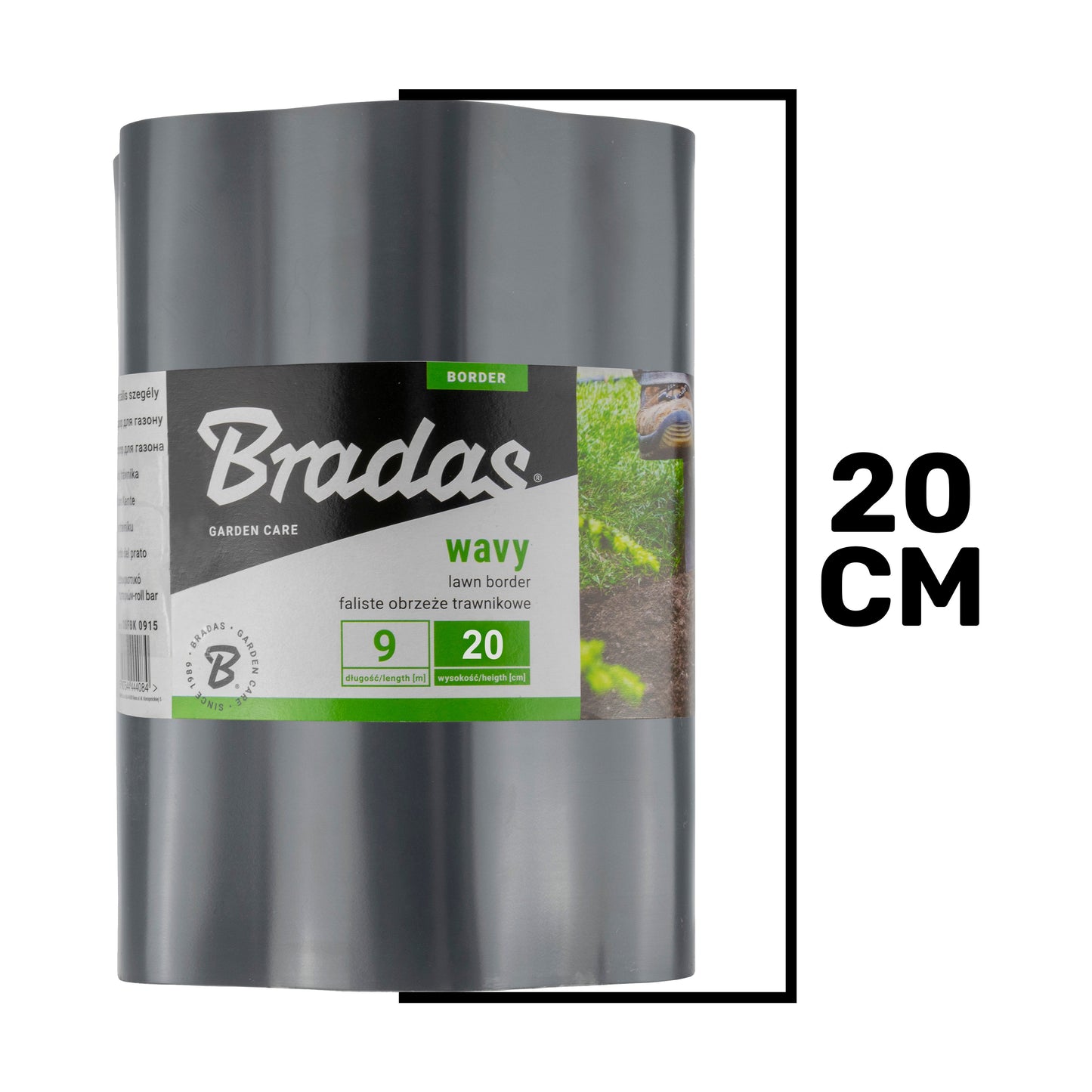 Wavy Plastic Garden Lawn Edging, H=20CM, L=9M, Gray