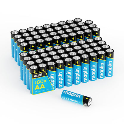 Maplin 80x AA LR6 7 Year Shelf Life 1.5V High Performance Alkaline Batteries with Universal Battery Tester