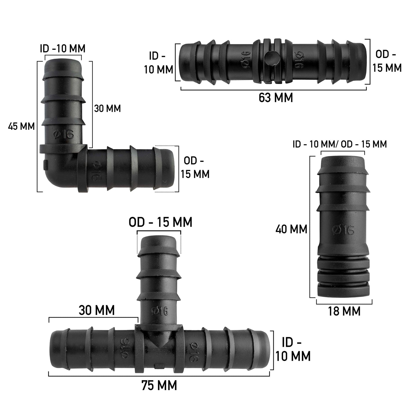 Mix 1/2" Barb Connectors HOZ15