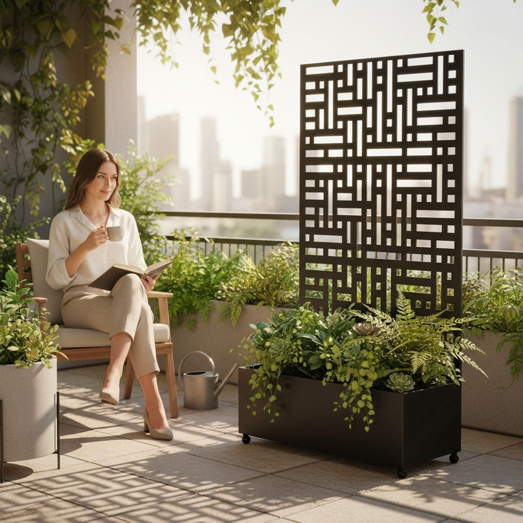 Metal Indoor/Outdoor Privacy Screen with Plant Pot - 90cm x 180cm