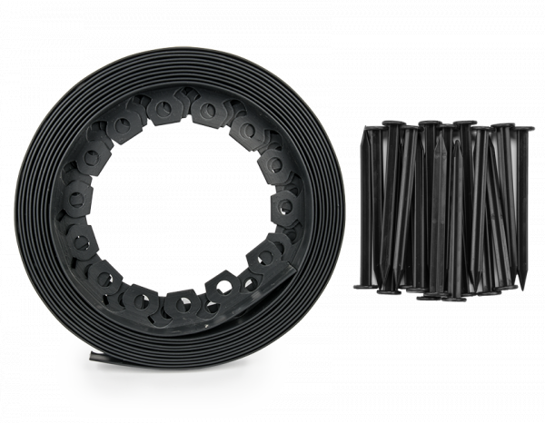 Lawn Border Set, Easy Border 60mm Black 10m With Pegs
