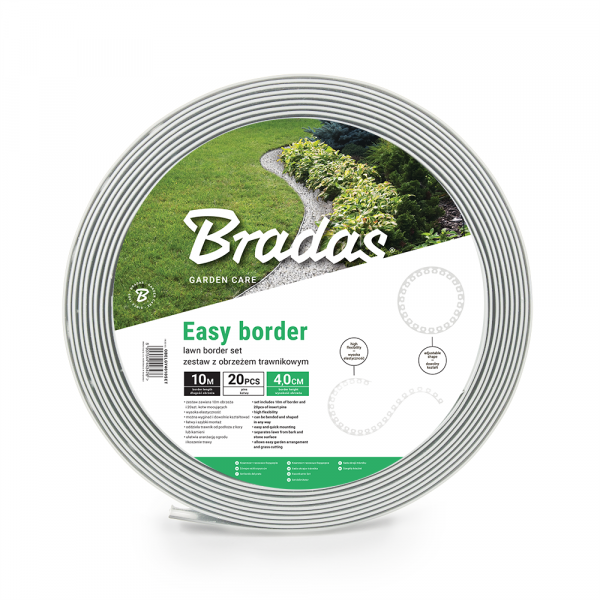 Lawn Border Set, Easy Border 40mm Light Gray 10m with Pegs