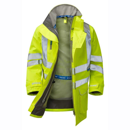 PULSAR P421 Hi-Vis Yellow Mesh Lined Waterproof Breathable Storm Coat