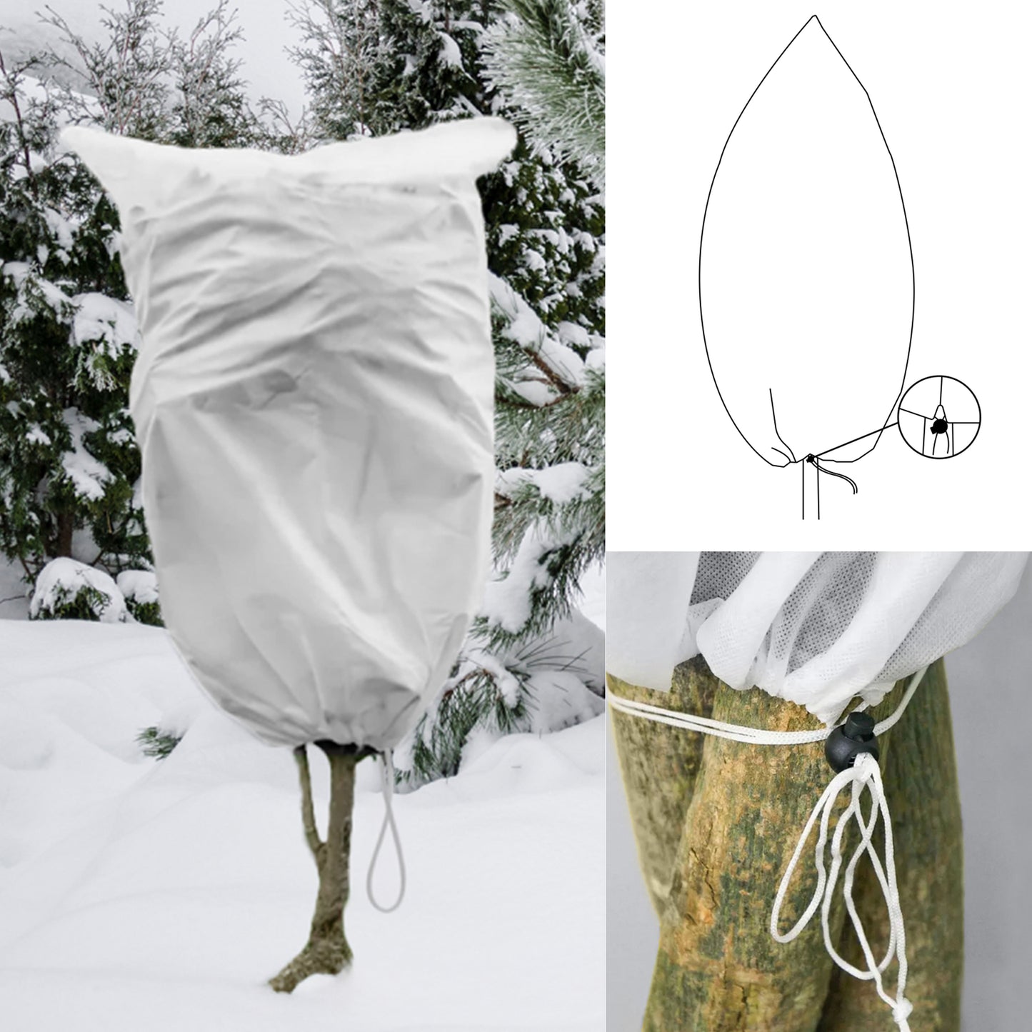 Protective Plant Cover, 50gsm Sack with Cord, Diameter: 80cm, Size: 1.25m × 2m