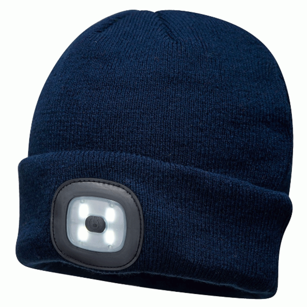 Portwest B029 USB Rechargeable LED Headlight Beanie Various Colours