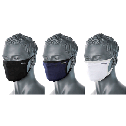 Portwest CV33 3-Ply Anti-Microbial Fabric Face Mask Various Colours