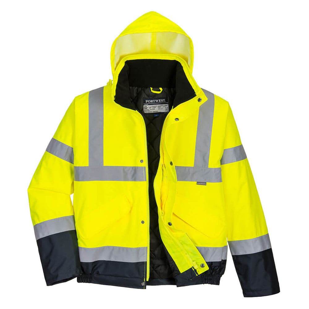 Portwest S266 - Hi-Vis Two Tone Waterproof Bomber Jacket Yellow/Navy Medium
