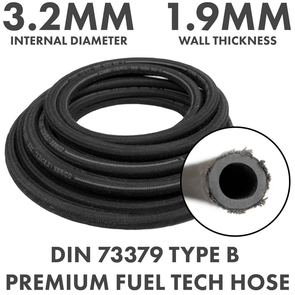 Rubber Reinforced with a Heat Resistant Textile Braid 3.2mm/7mm