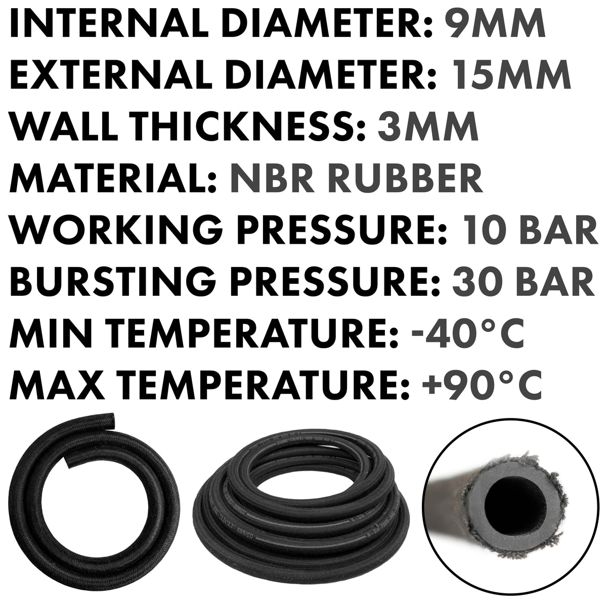 Rubber Reinforced with a Heat Resistant Textile Braid 9mm/15mm
