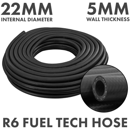Rubber 22mm Braided Fuel, Oil Hose SAE J30 R6