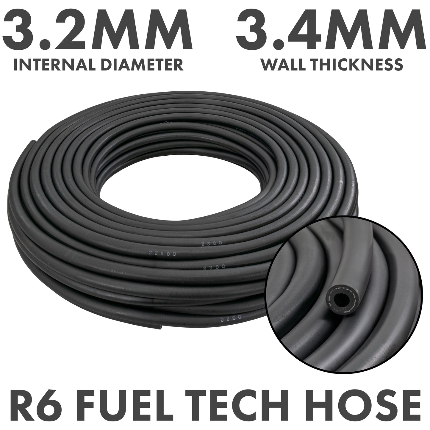 Rubber 3.2mm Braided Fuel, Oil Hose SAE J30 R6
