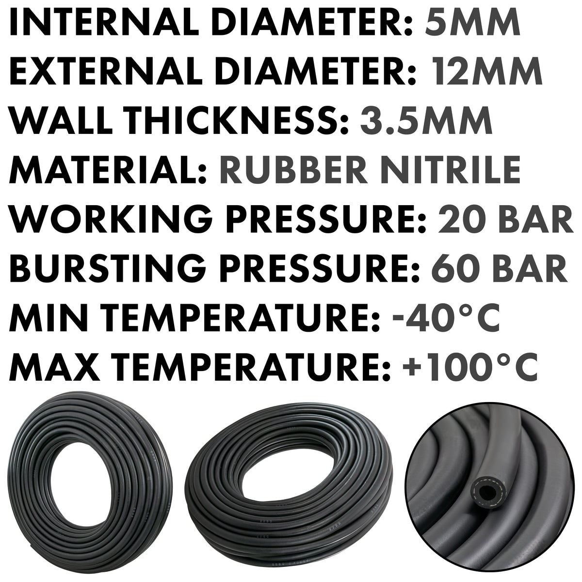 Rubber 5mm Braided Fuel, Oil Hose SAE J30 R6