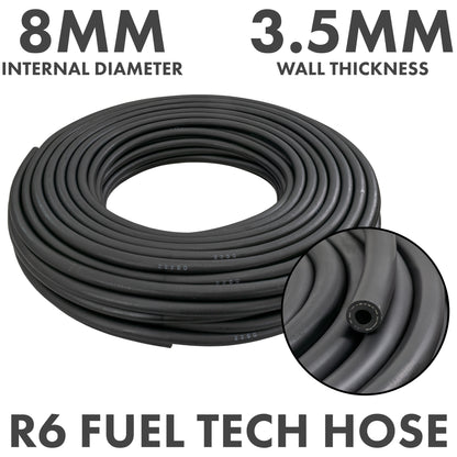 Rubber 8mm Braided Fuel, Oil Hose SAE J30 R6