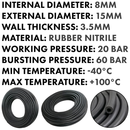 Rubber 8mm Braided Fuel, Oil Hose SAE J30 R6