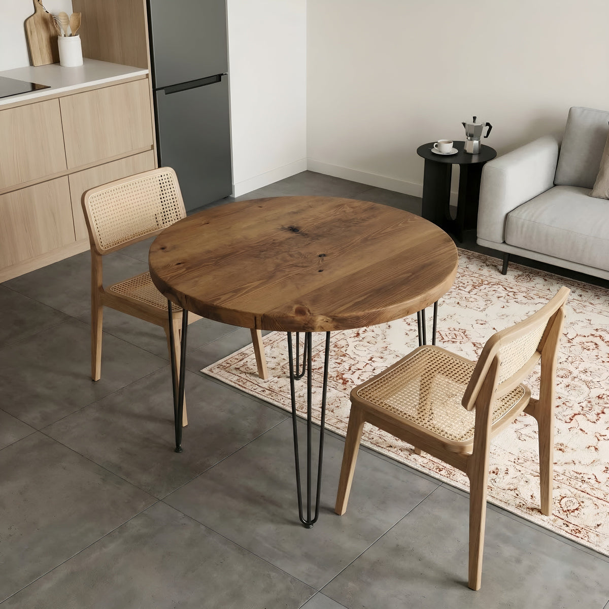 Round Solid Wood Tables With Hairpin Legs For Cafes and Restaurants Hospitality (Bulk Order)