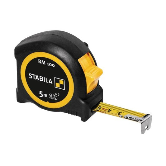 Stabila - Compact Pocket Tape - BM 100 - Shatterproof ABS Housing, Ergonomic Soft Grip For DIY Enthusiasts