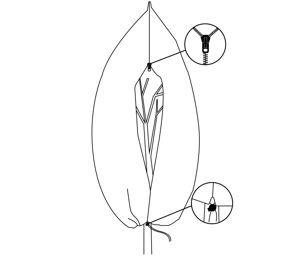 Protective Plant Cover, 50gsm Sack with Cord and Zipper, Diameter: 76cm, Size: 1.2m x 1.8m