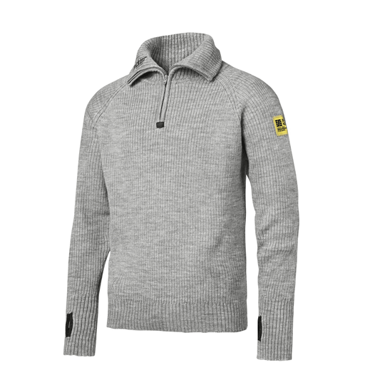Snickers 2905 ½-Zip Wool Sweater Jumper Light Grey Melange XL