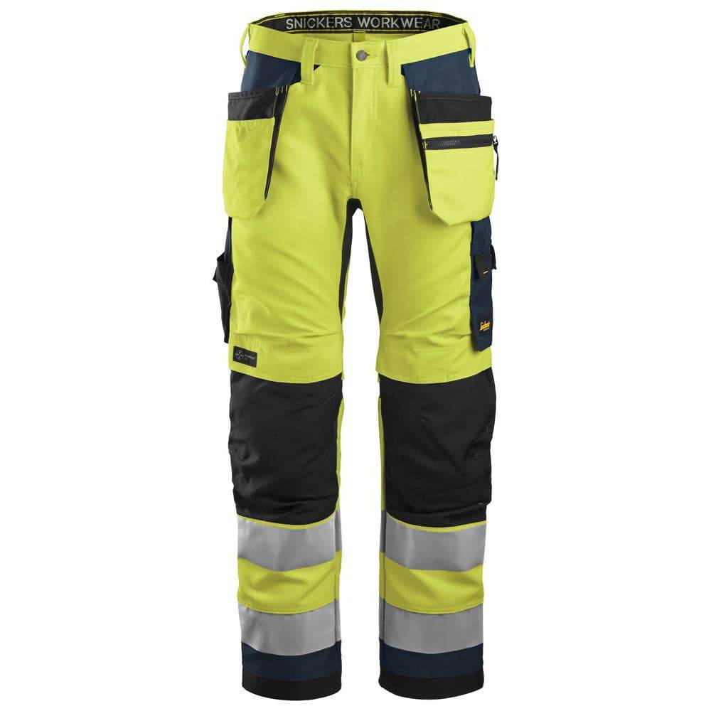 Snickers 6230 AllroundWork, Hi-Vis Trousers Holster Pockets+ CL2 Hi-Vis Yellow / Steel Grey / 33" Waist - 35" Leg - Snickers Size 148
