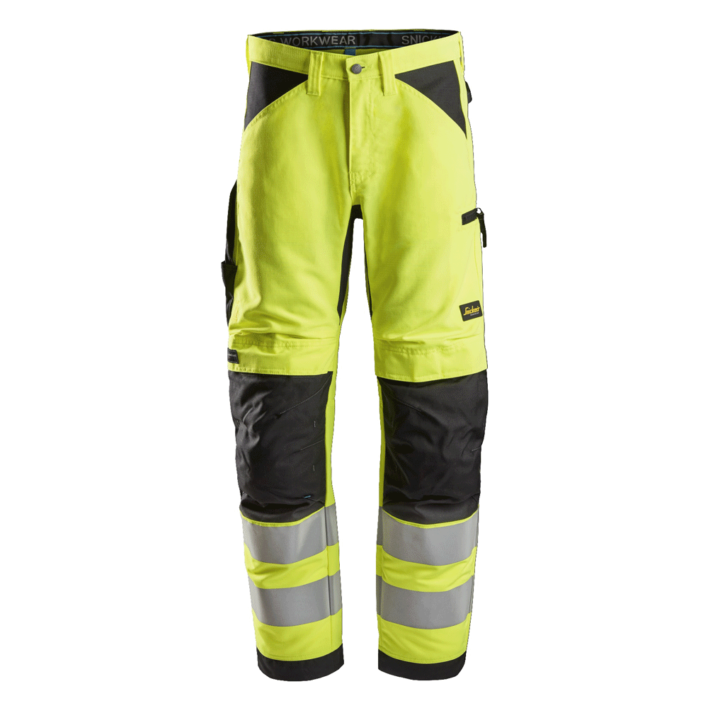 Snickers 6332 LiteWork, Hi-Vis Work Trousers+ Cl2 Hi-Vis Yellow/Steel Grey, 38" Waist 30" Leg-Snickers 108