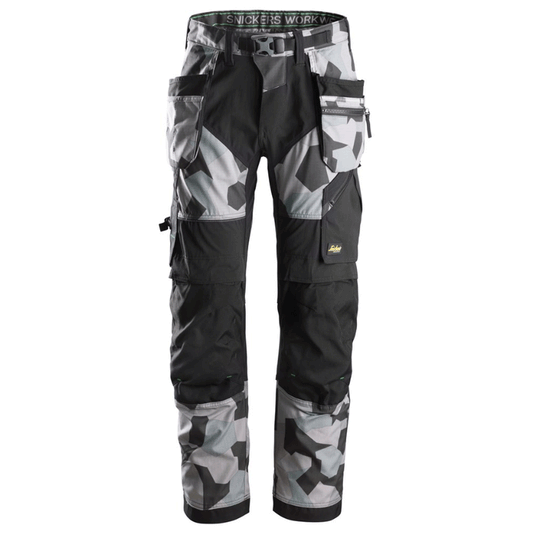 Snickers 6902 FlexiWork, Kneepad Holster Pocket Work Trousers Grey Camo