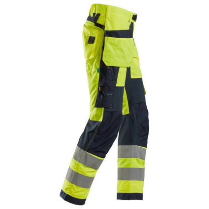 Snickers 6932 FlexiWork Hi-Vis Work Trousers Holster Pockets CL2 Yellow 36" Waist - 37" Leg - Snickers Size 252