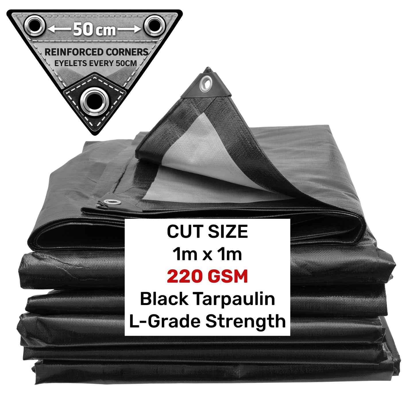 Black/Silver L-Grade Tarpaulin 1m x 1m