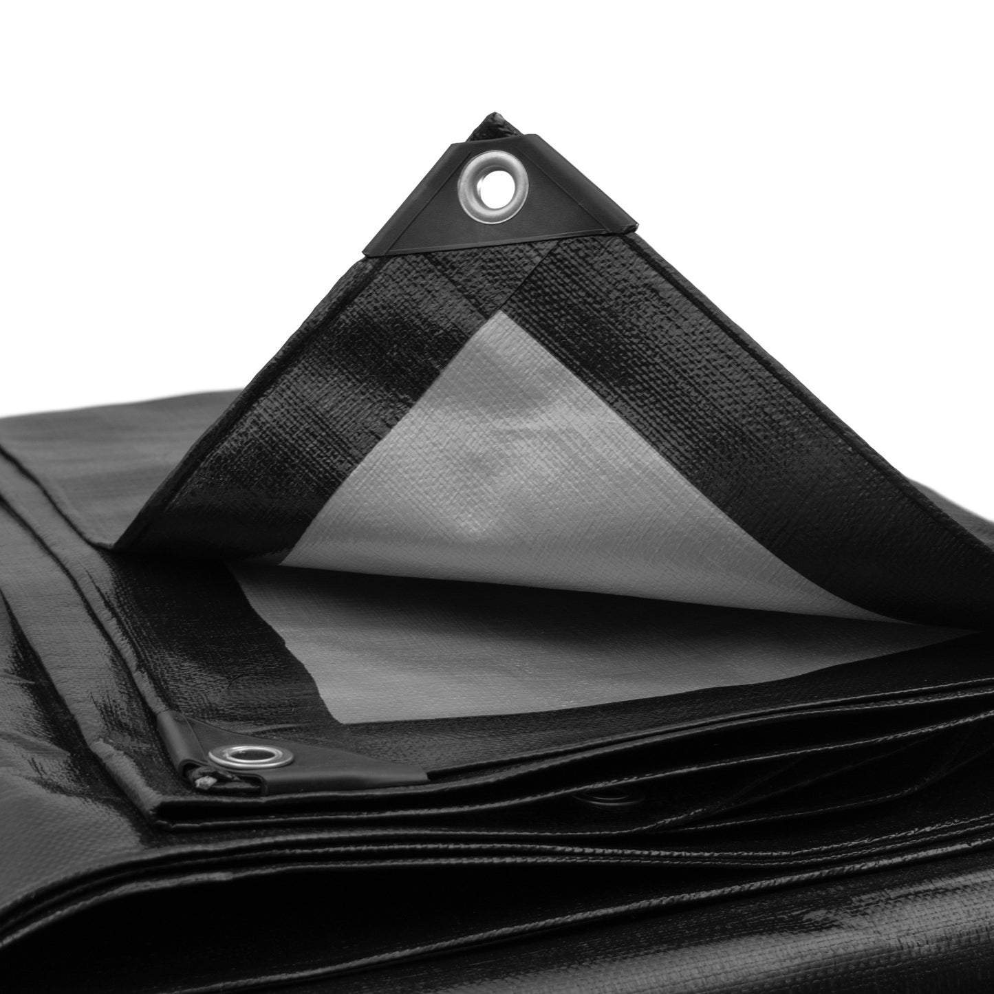 Black/Silver L-Grade Tarpaulin with 10 x 6" Bungee Balls (Black)