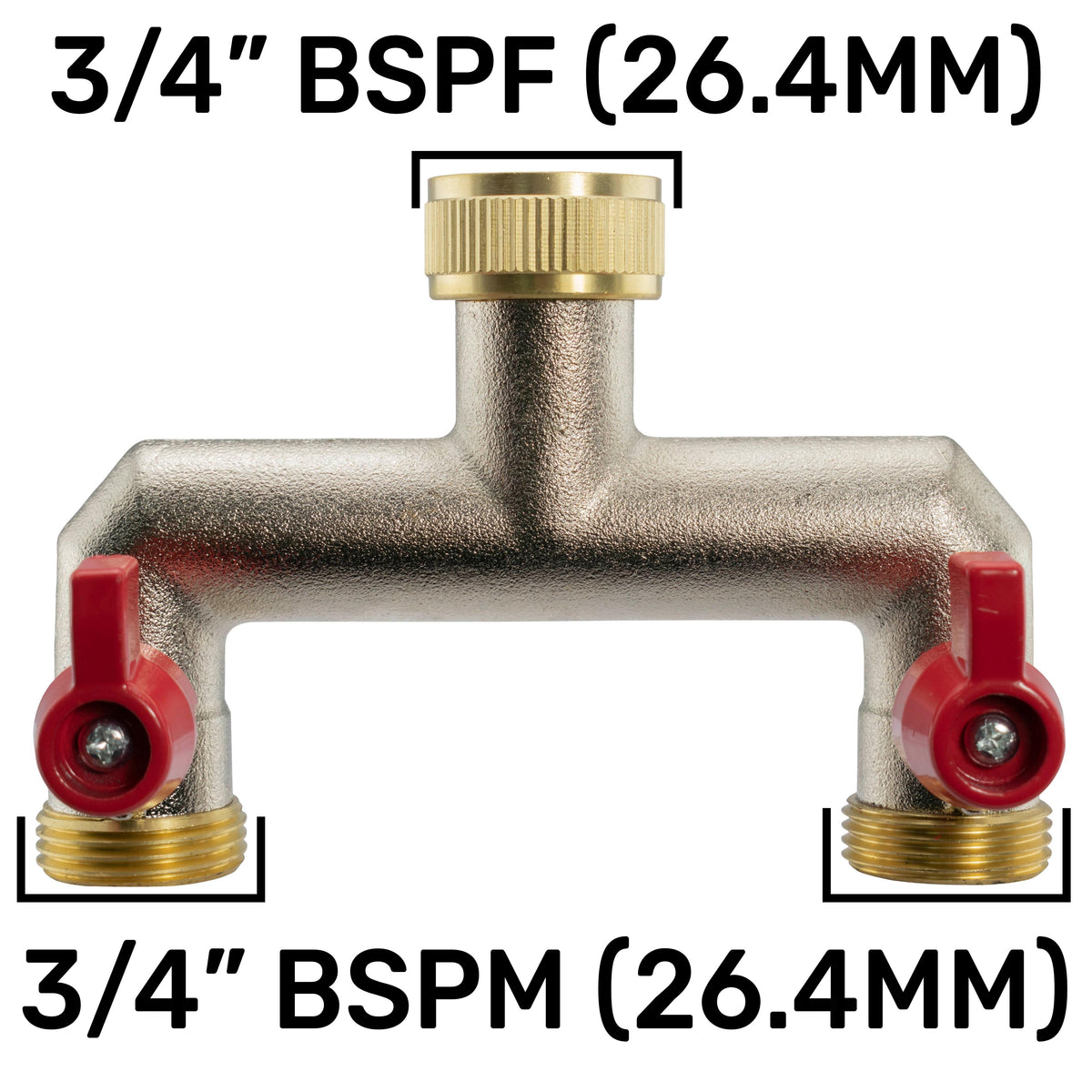 Two Way Tap Splitter Brass 3/4" BSP with Geka Type Outlets