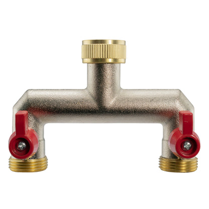 15mm Brass Wall Flange Kit with Lever Tap + Quick Connect Metal Splitter