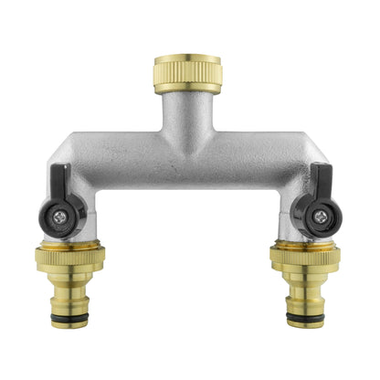 15mm Brass Wall Flange Kit with Brass Tap + Quick Connect Metal Splitter