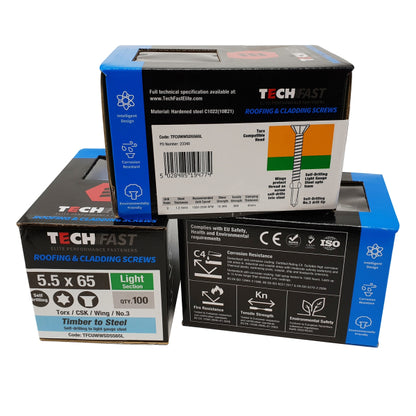 TechFast CSK/Wing No.3 Self-Drilling Screws (5.5x65mm) – Timber to Steel Fixings