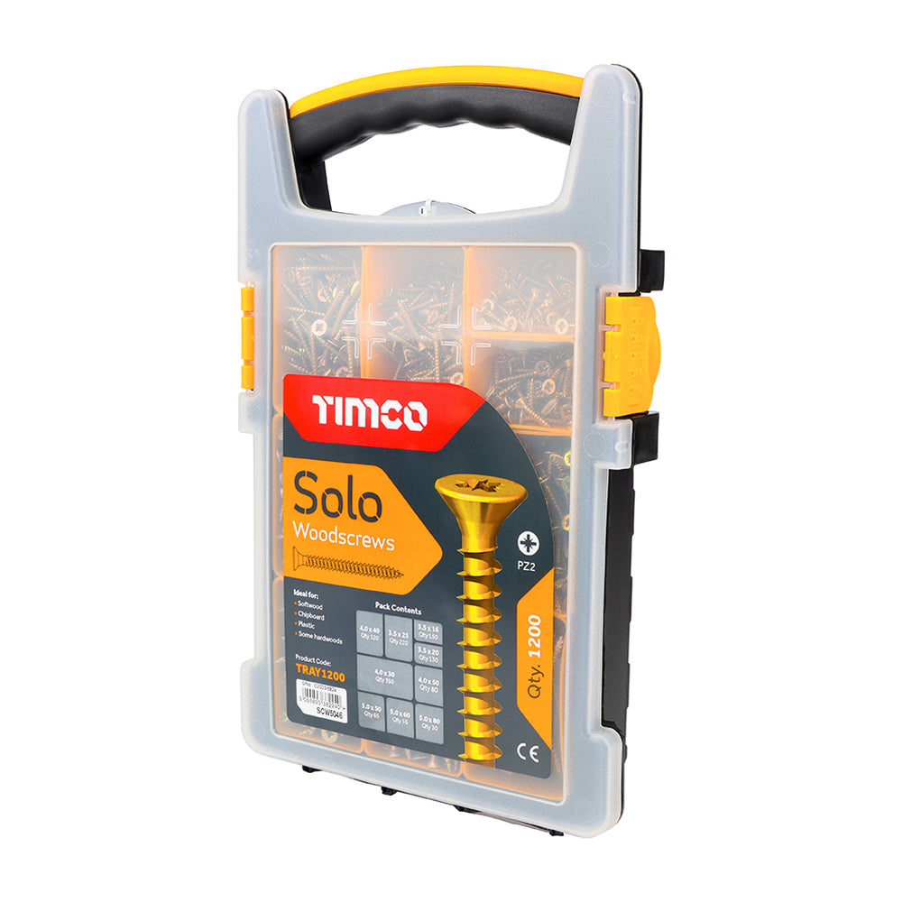TIMCO Solo Chipboard &amp; Woodscrews – Mixed Tray – PZ – Double Countersunk – Yellow