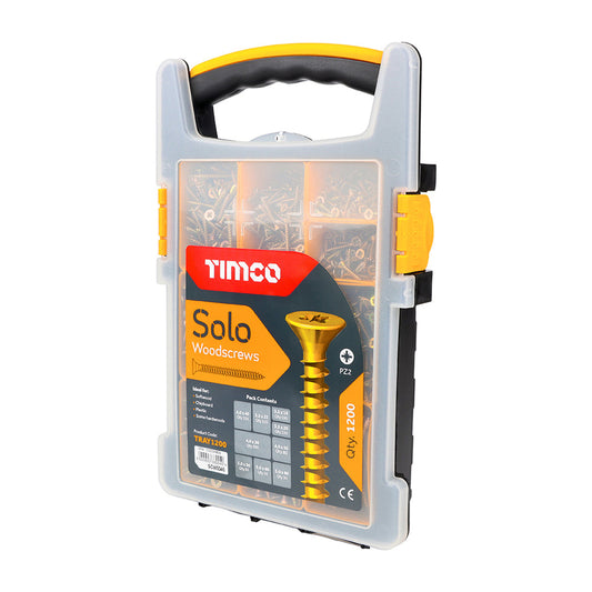 TIMCO Solo Chipboard &amp; Woodscrews – Mixed Tray – PZ – Double Countersunk – Yellow