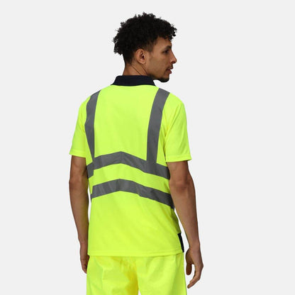 Regatta TRS189 Pro Hi-Vis Short Sleeve Polo Shirt Yellow/Navy 2XL
