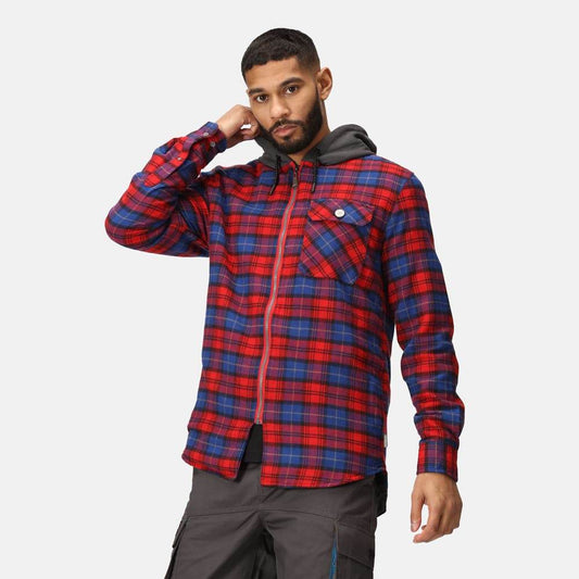 Regatta TRS205 Hooded Shirt Jacket Classic Red Check, Small