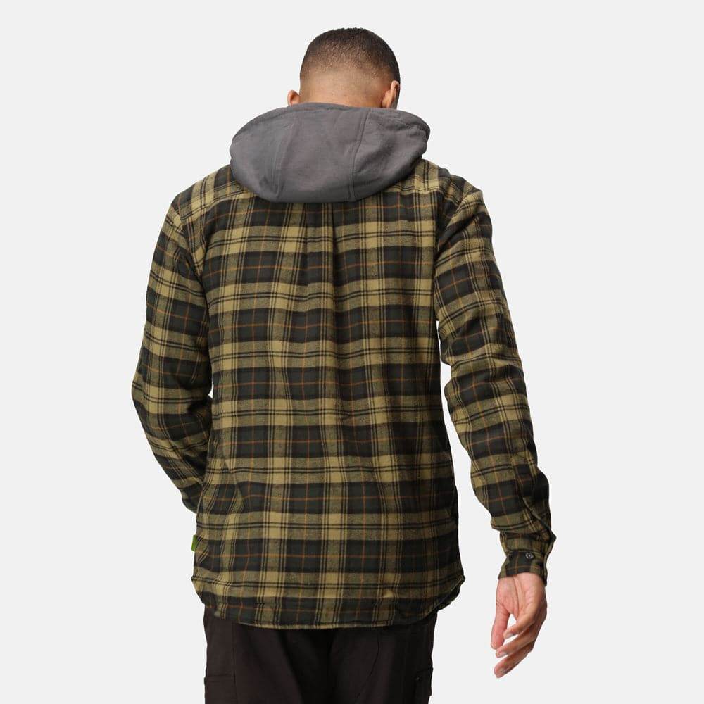 Regatta TRS205 Hooded Shirt Jacket Dark Khaki Check / Small