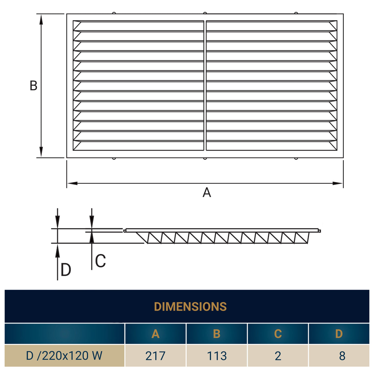 Louvre Vent  D/220X120W Classic 220mm X 120mm with Fly Screen