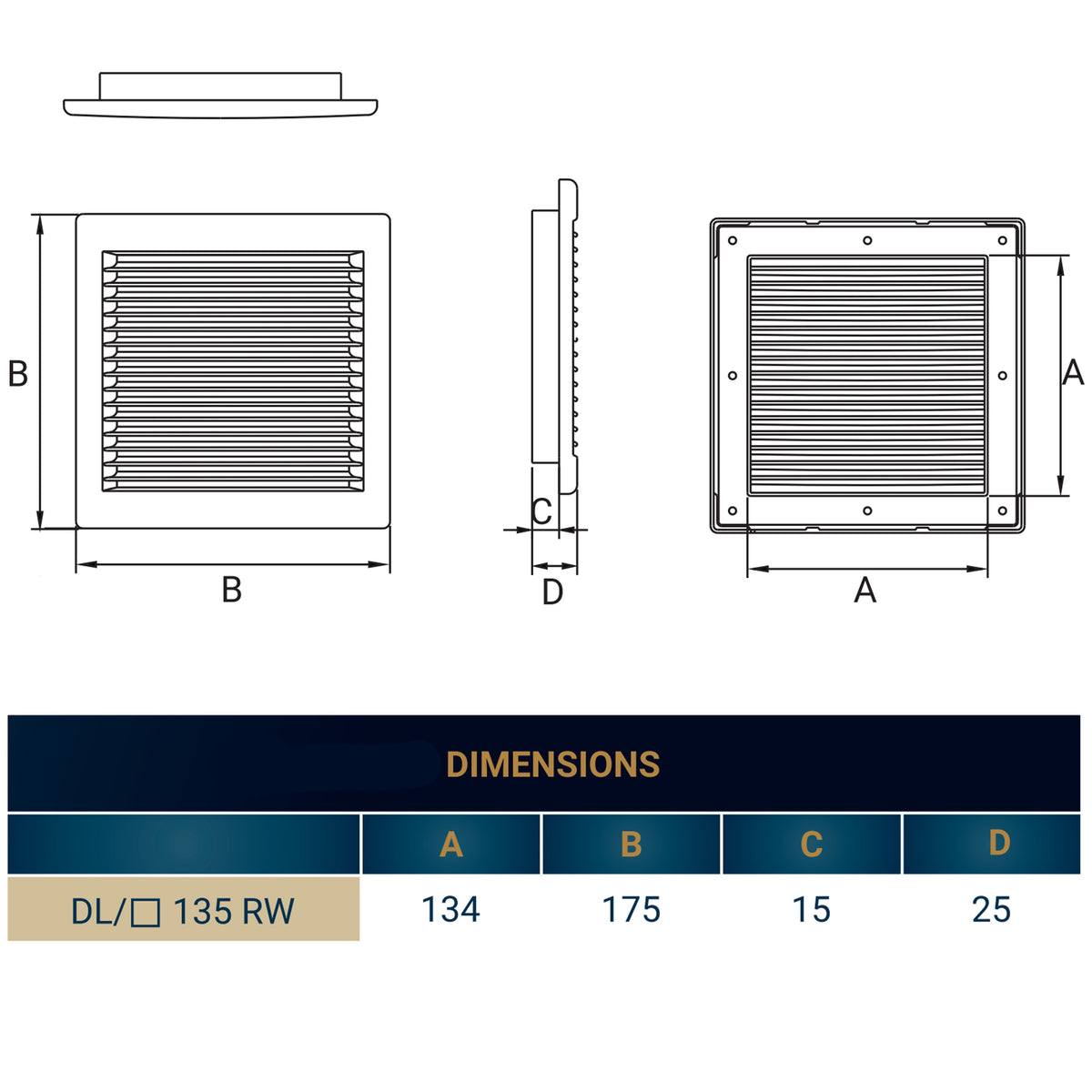 Louvre Vent White DL/135 RW LUX With Fly Mesh