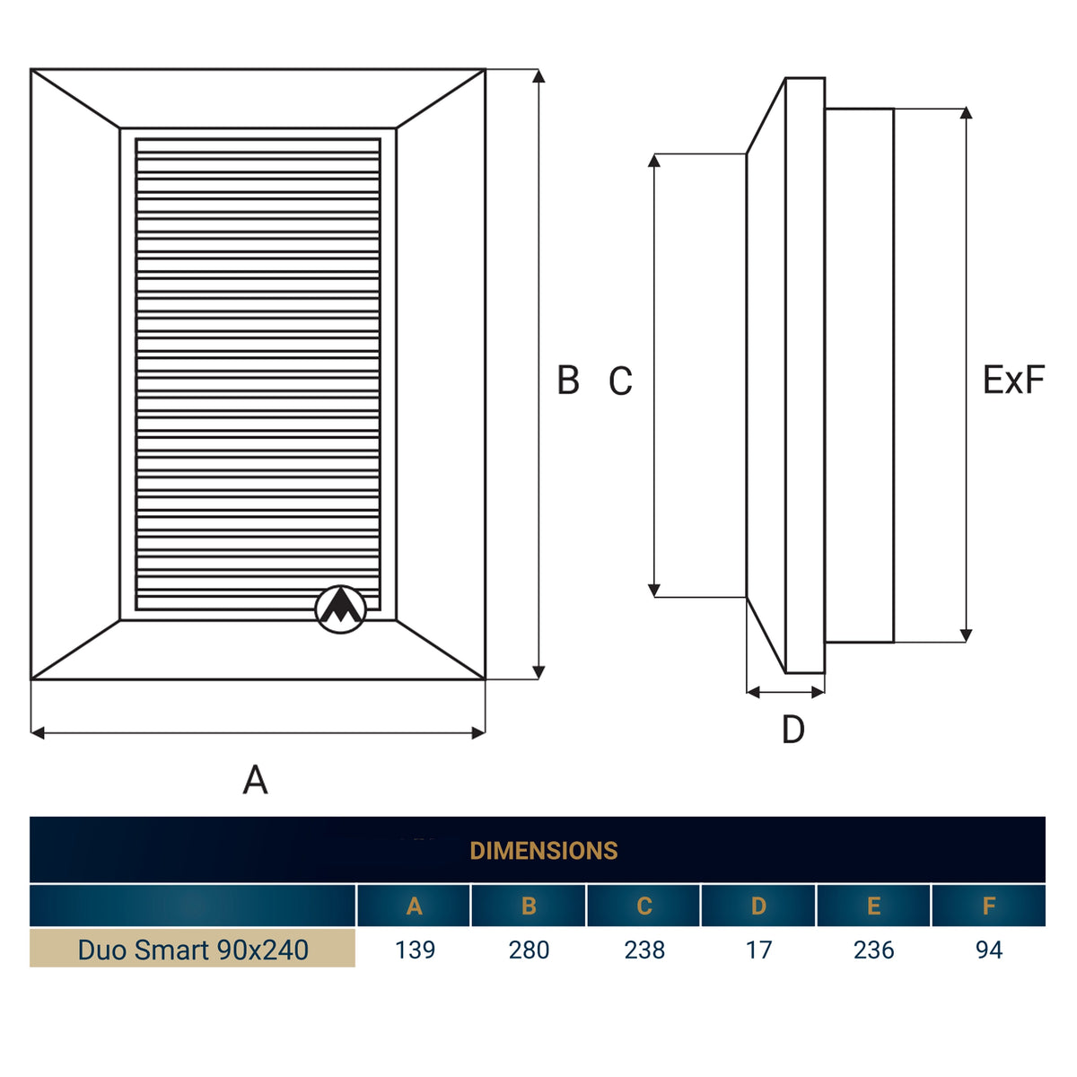 Louvre Vent Duo Smart 90/240 90mm X 240mm With Fly Mesh