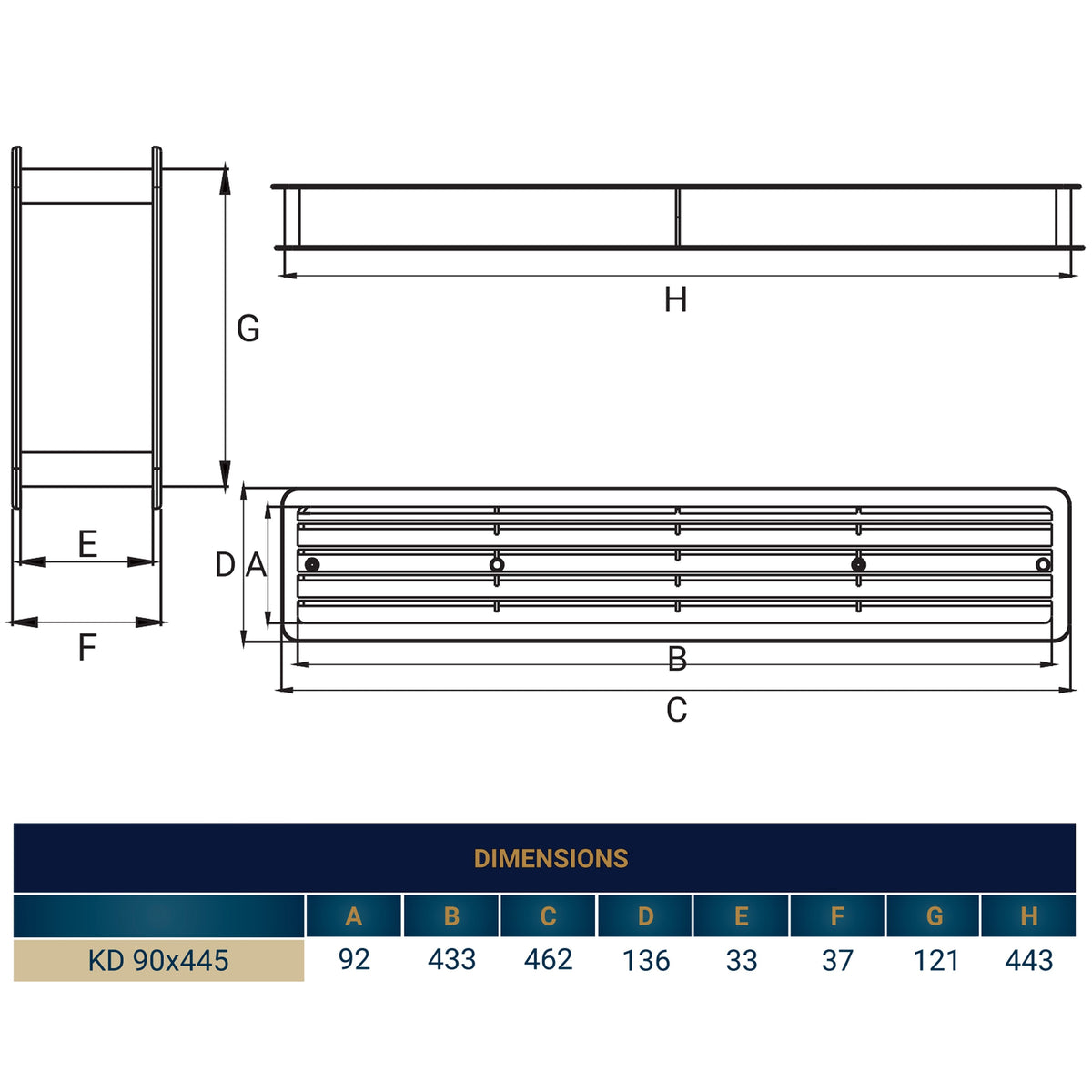 Door Louvre Vent KD 90mm—445mm