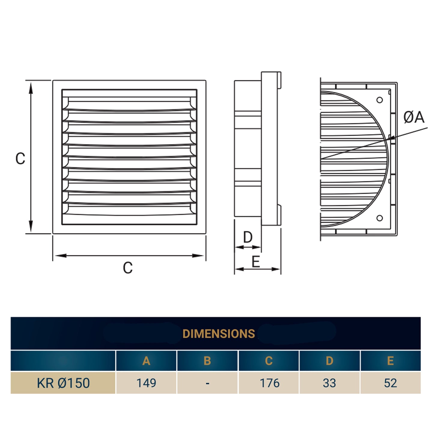 Louvre Vent KR150