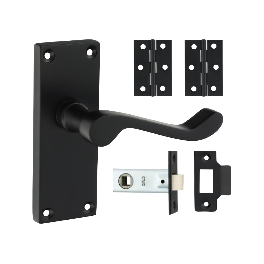 Victorian Scroll Latch Door Pack – Matt Black (Door Handle / Hinges / Latch)