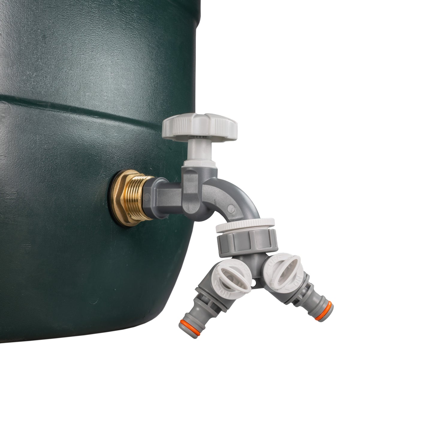 Water Butt Brass Kit 3/4" with Grey Dial Tap + Two-Way Splitter and Drill Bit
