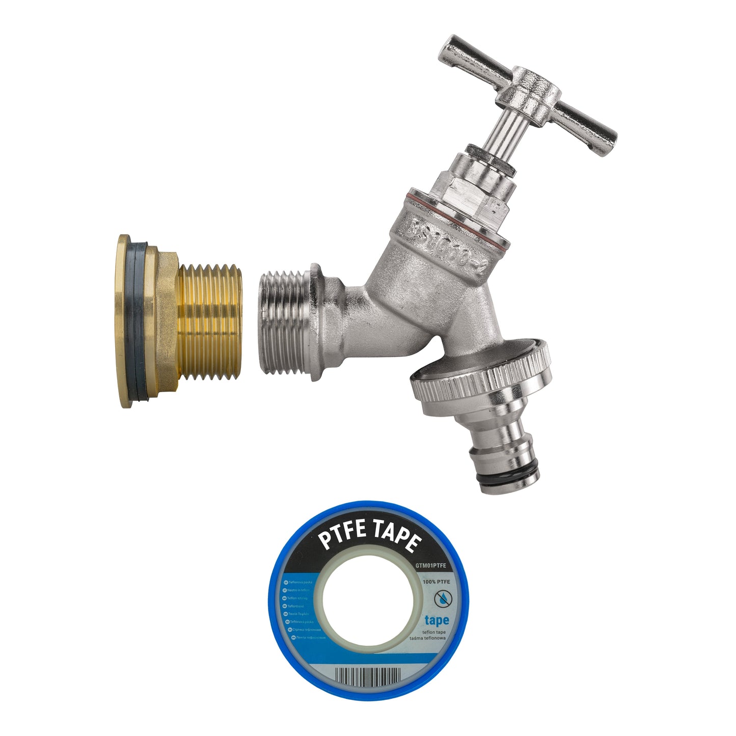 Water Butt Brass Kit 3/4" with Nickel Plated Brass Quick Connect Tap and Drill Bit