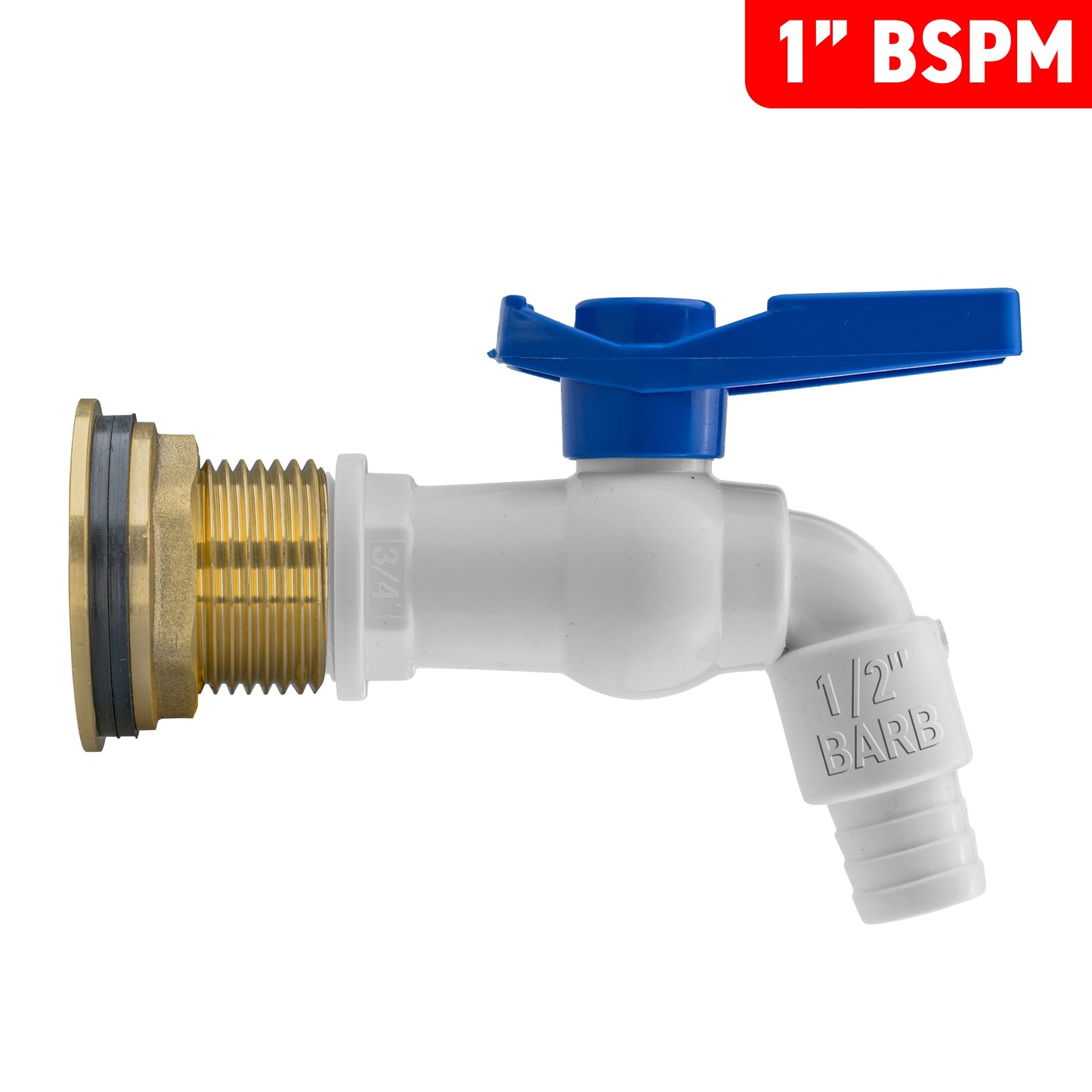 Water Butt Brass Kit 1" with White PVC Tap and Drill Bit