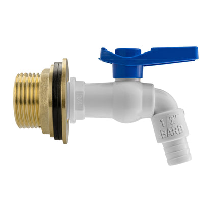 Water Butt Brass Kit 1" with White PVC Tap and Drill Bit