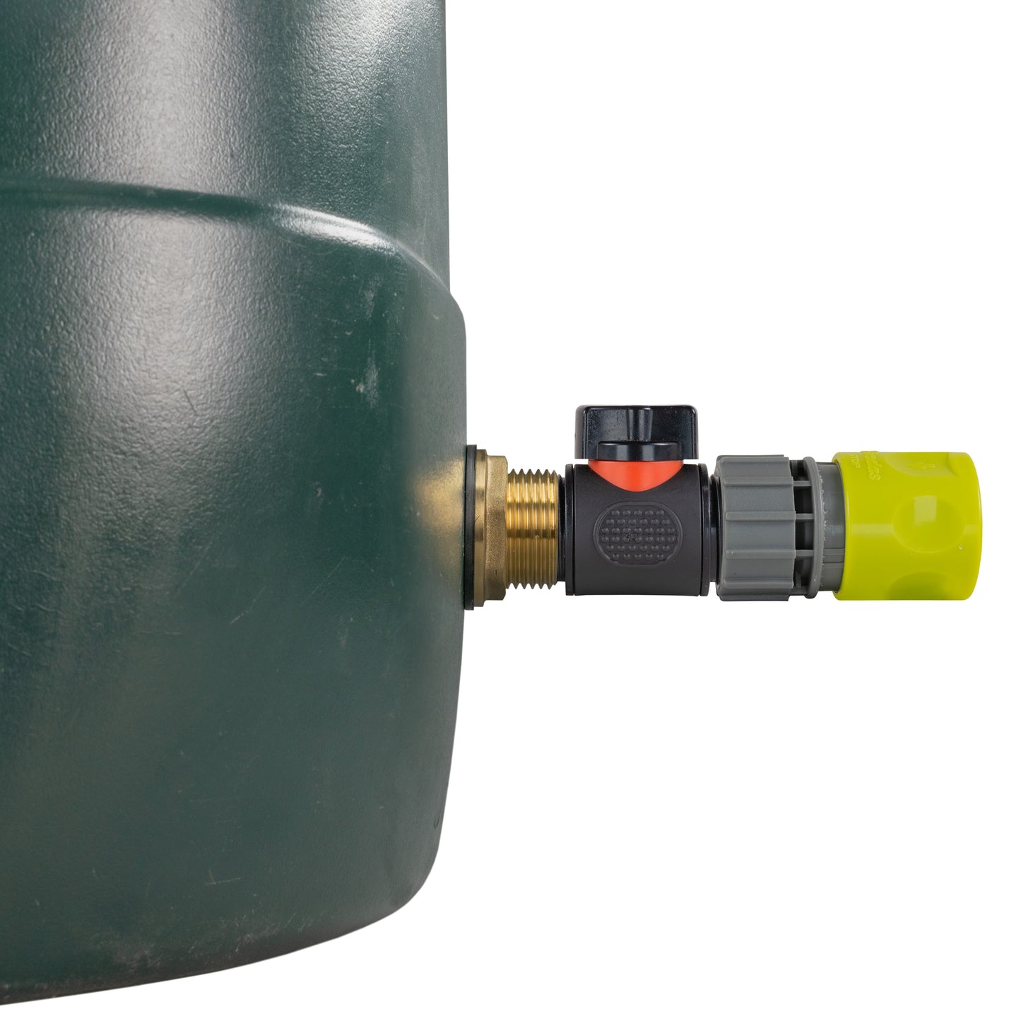 Water Butt Brass Kit 1" with In-Line Valve + Female Quick Connector Lime