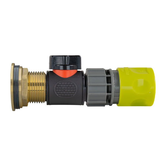Water Butt Brass Kit 1" with In-Line Valve + Female Quick Connector Lime